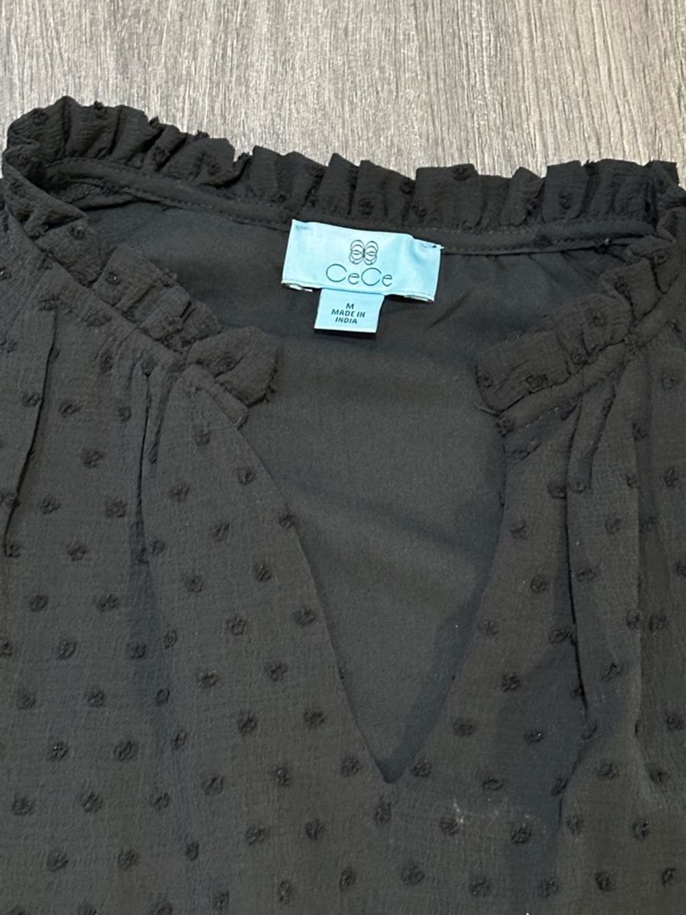 CeCe Black Swiss Dot Ruffle Tiered Mini Dress Size M Boho Long Sleeve Flowy - Picture 3 of 10